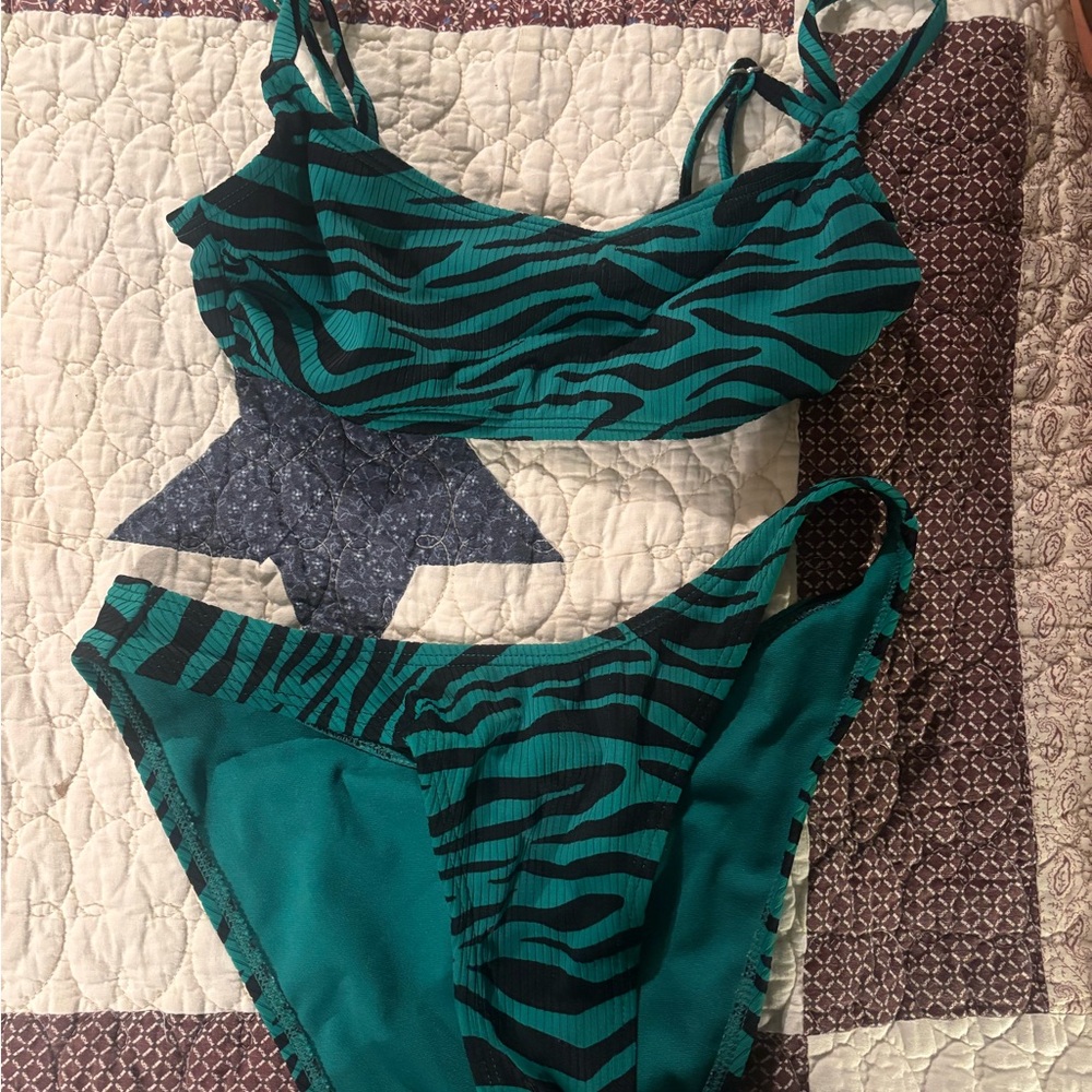 Green and Black Zebra Print Bikini